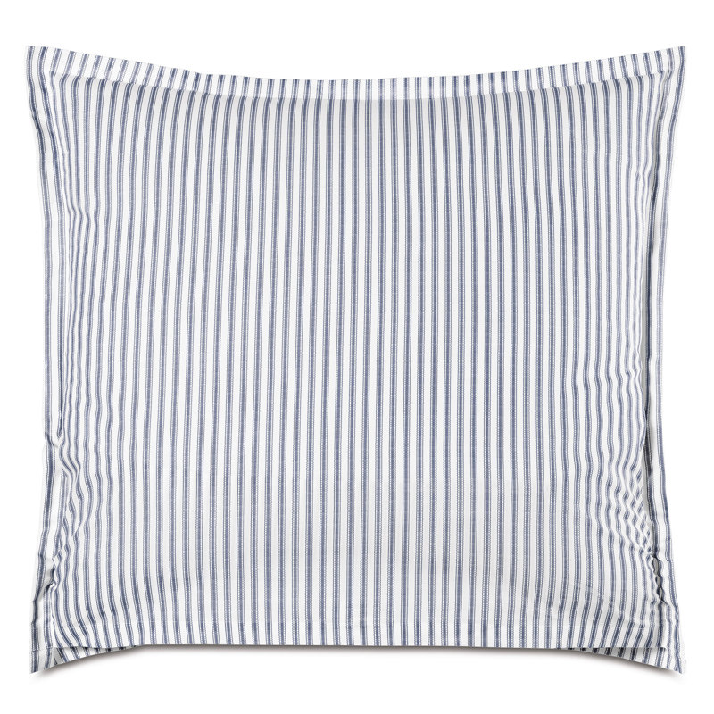 Taie décorative rayée en coton Blass Ticking par Alexa Hampton, Européen, Marine
