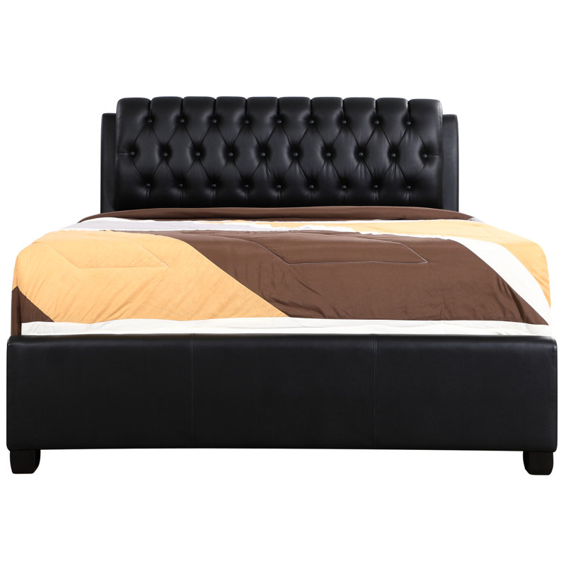 Élégant grand lit noir - H 48 po x l 63 po x P 88 po, conception moderne, structure, rembourrage en mousse, rehausse la pièce, assemblage contemporain et,