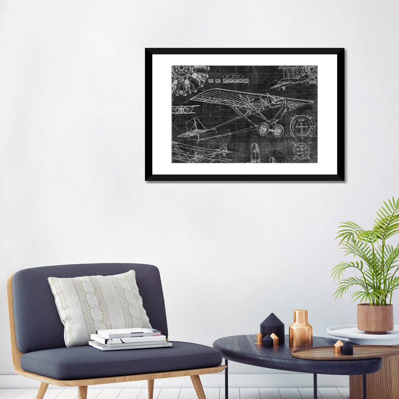 « rétro aviation i », impression sur toile, H 16 po x l 24 po x P 1 po, Papier d'art encadré noir, Blanc