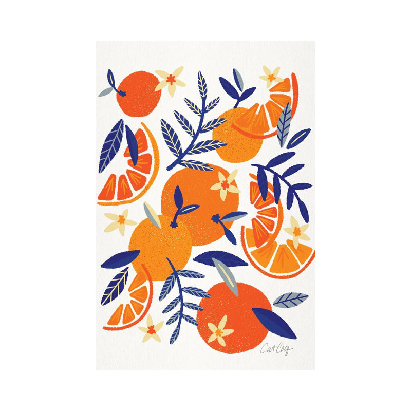 Orange Blooms Navy by Cat Coquillette - Gallery-Wrapped Canvas Giclée on Canvas, No Frame