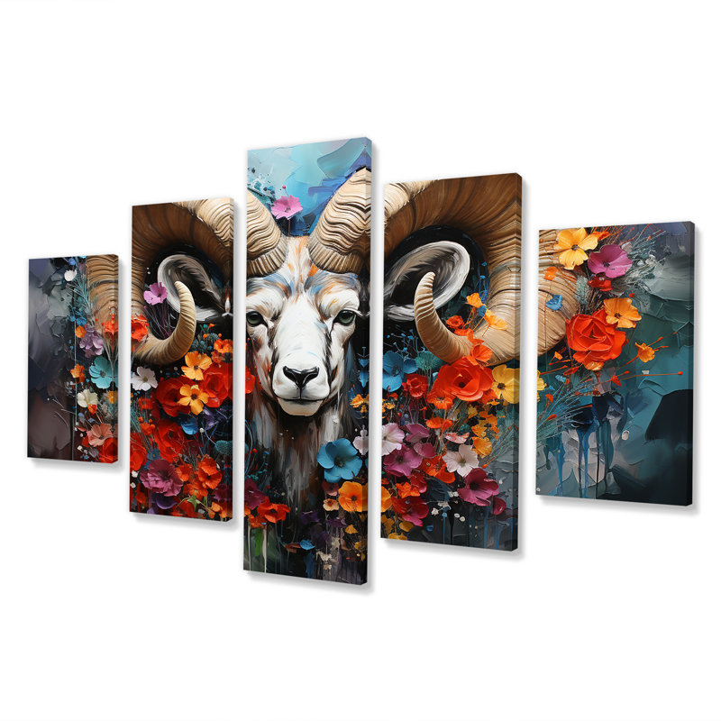 Ensemble de peintures murales multicolores multicolores à motif de chèvre