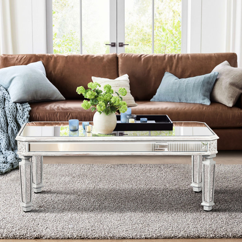 Table basse en miroir à la mode de style rétro avec ornements, pour le salon et le bureau