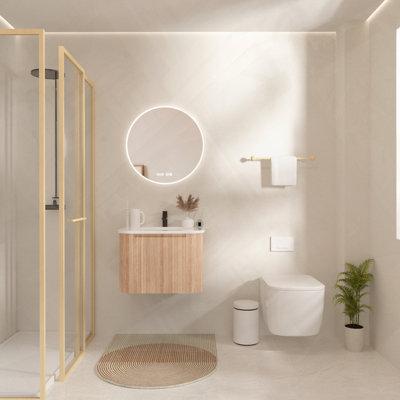 Meuble-lavabo mural moderne avec lavabo à conception incurvée et tiroir à fermeture en douceur