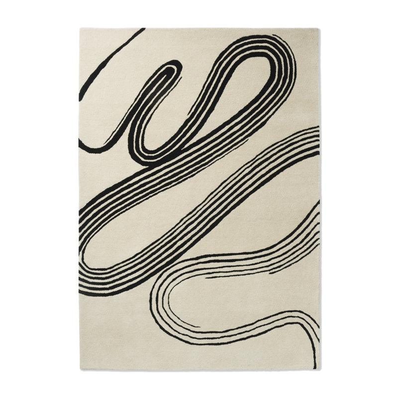 Decor Hand Tufted Wool Abstract Area Rug in Black/Soft Sand, Rectangle 8'2" x 11'6"