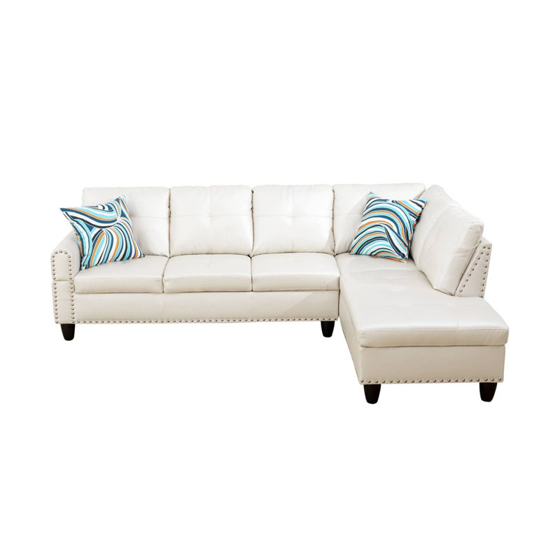 Louvenia Upholstered L-Shaped Sectional, Right Hand Facing, Off White Faux Leather