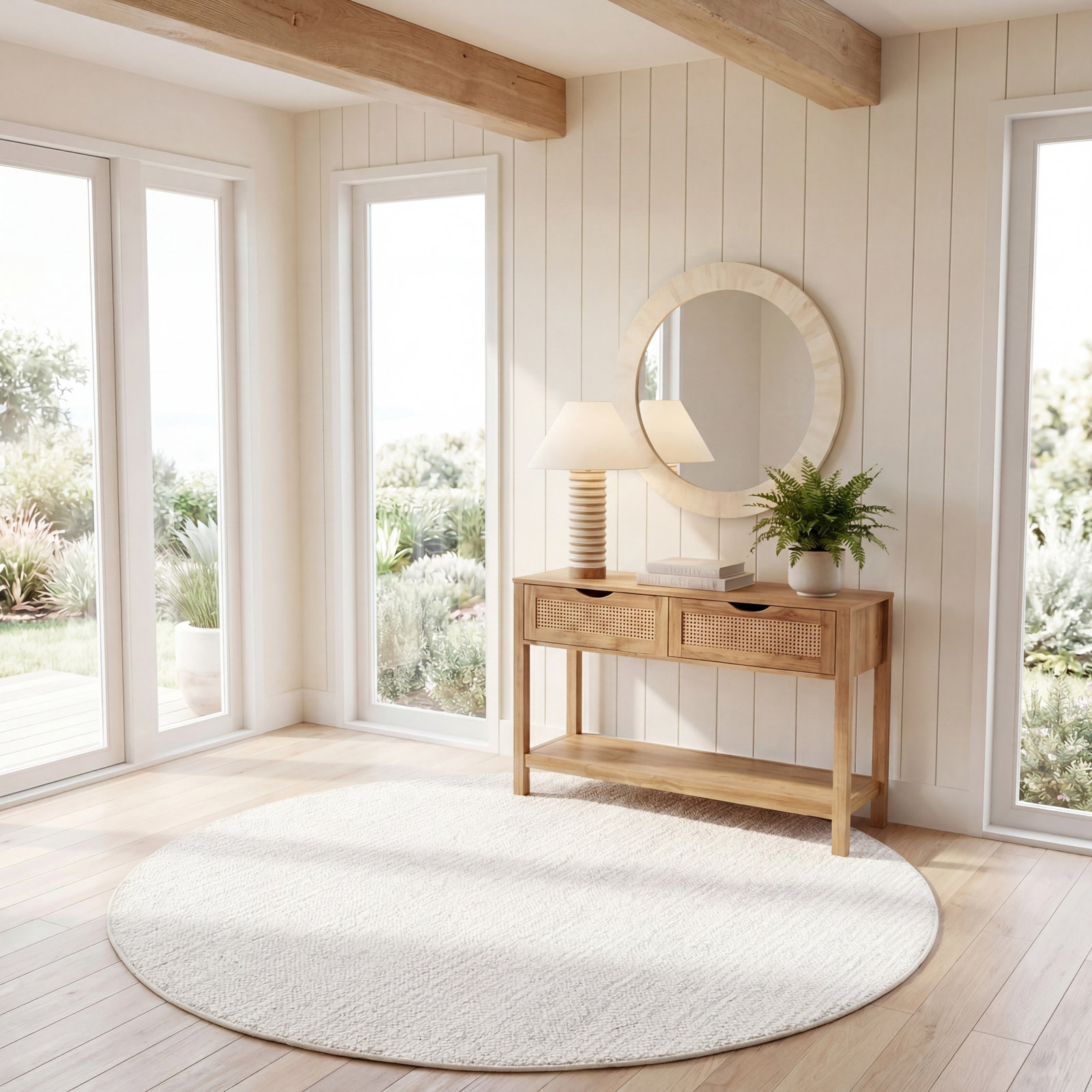 Garret Ivory Beige Hand-Woven Flatweave Rug, Round 6'