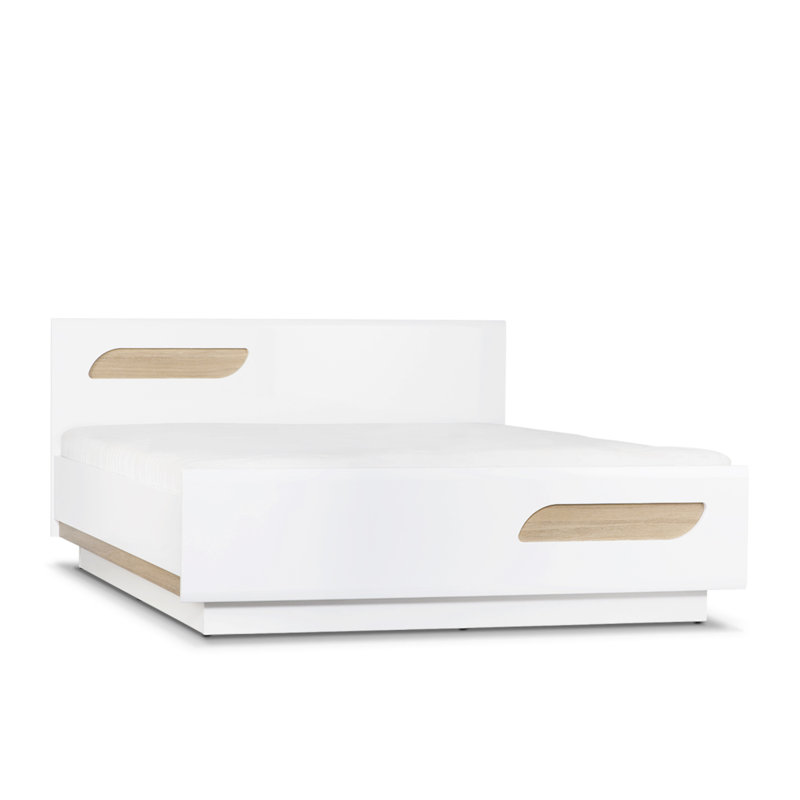 Goddard Bed, European Kingsize (160 x 200 cm), Matt white/High-gloss white/Oak