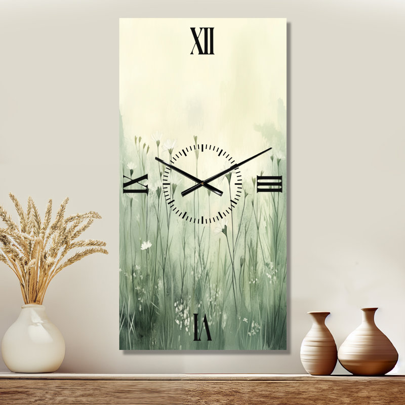 Horloge murale botanique en métal Cream Meadow Floral Horizon II, H 40 po x l 20 po - Rectangle