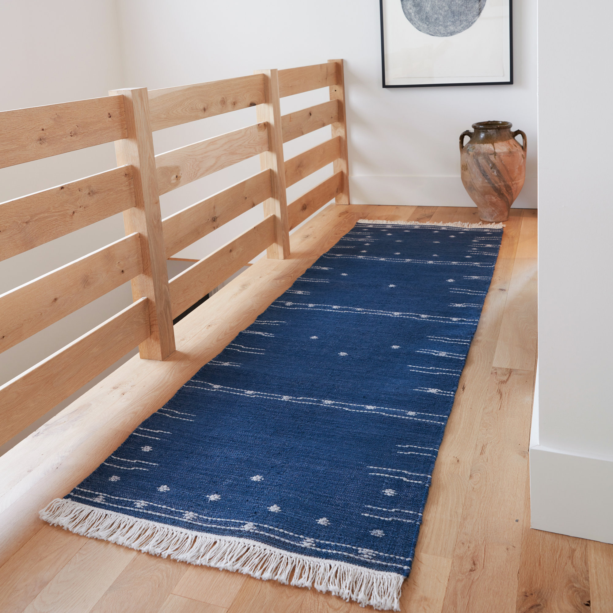 Calli Moroccan Handmade Blue/White Indoor / Outdoor Area Rug, Runner 2'6" x 8'