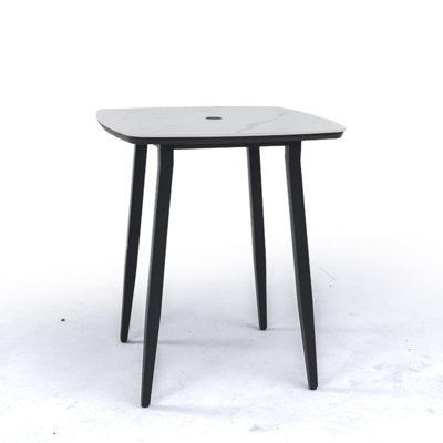 35.4'' Rounded Square Outdoor Rust-Free Aluminum Patio Bar Table With Umbrella Hole