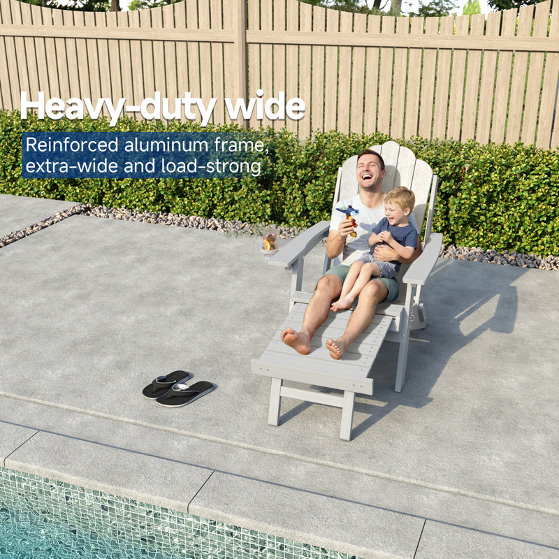  Folding Adirondack Chair with Retractable Ottoman, 3-Postion Adjustable Outdoor Chair, Easy Assembly & Ergonomic Back Support for Patio
