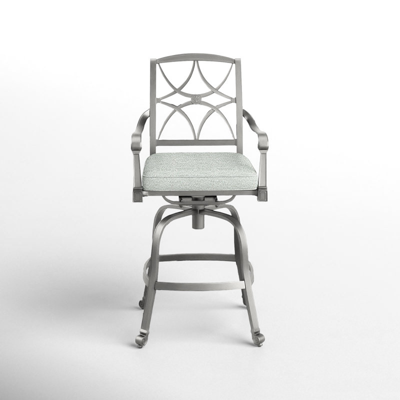 Wiltshire Outdoor Swivel Bar Stool, Canvas Navy Sunbrella® Canvas, Pewter, 30.25"