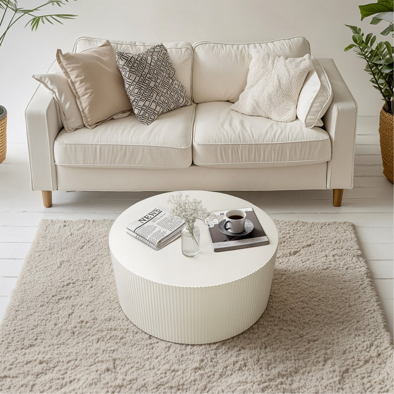 Table basse 35,83 "à rayures élégantes et minimalistes, Beige