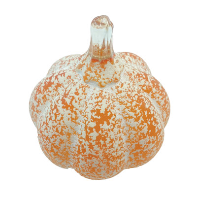Hand-Blown Glass Pumpkin in Marbled Orange