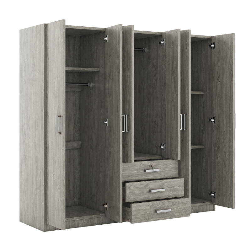 Armoire spacieuse en bois pour la chambre à coucher avec plusieurs tiroirs et un design élégant, Gris