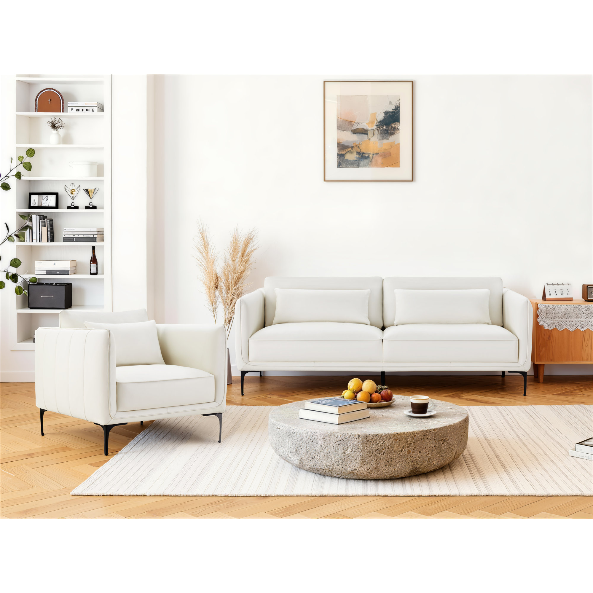 Rae 2 Piece Upholstered Living Room Set, Impression White