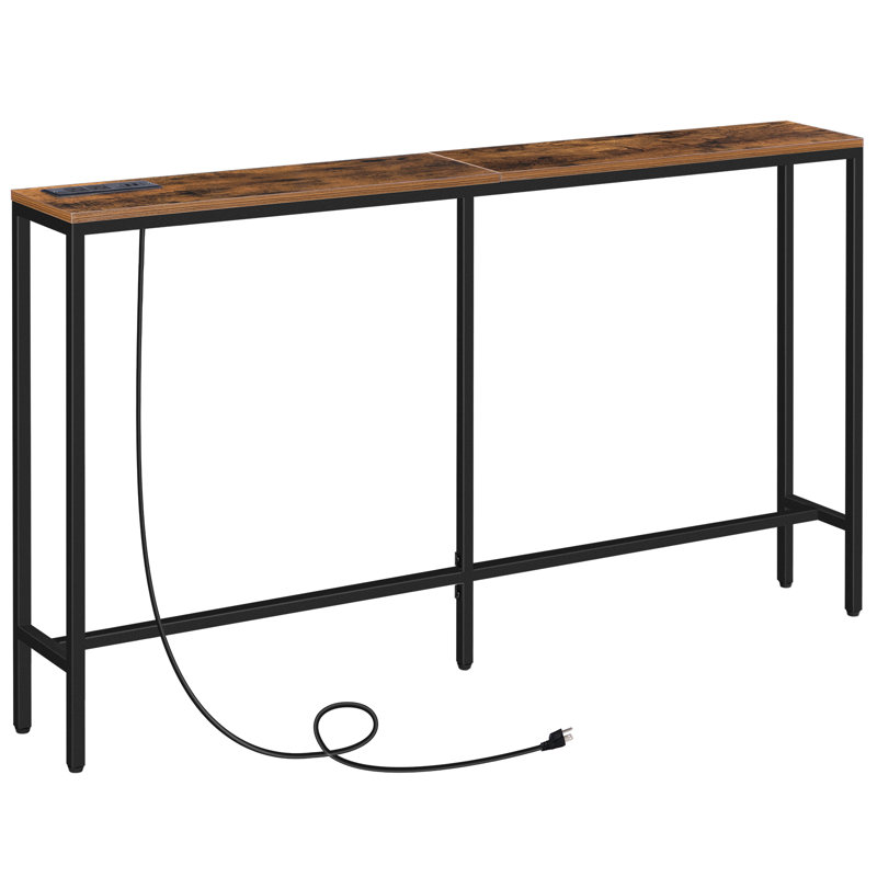 Console avec prise de courant derrière le canapé, table d'entrée étroite, H 31,7 po x l 55,1 po x P 7,9 po, Brun rustique