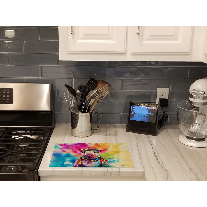 Hippie Animal Pig Glass Cutting Board