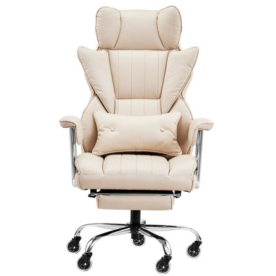 Executive Office Chair with Footrest, 400 lbs Capacity With Heavy Duty PU Leather Wide Office Chair, Big and Tall Reclining Office Chairs with Lumbar Support, Strong Metal Base Quiet Wheels