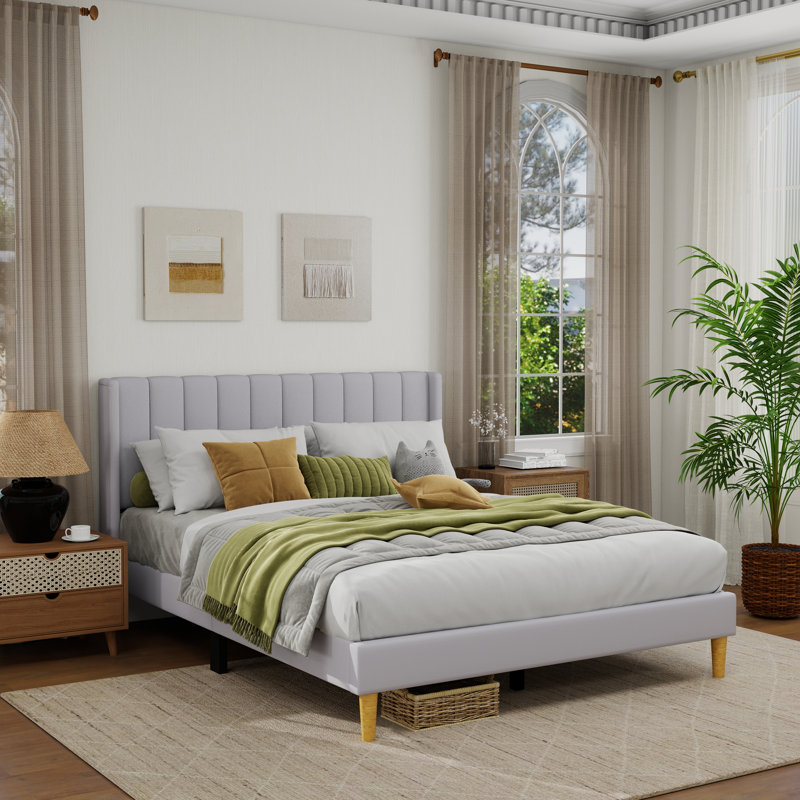 Sutter Upholstered Wingback Bed, Queen, Gray