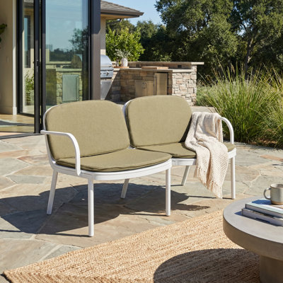 Luna Outdoor Patio PP Loveseat, White Frame with Green Cushion Yes + White + UV Resistant Frame + Garden & Outdoor + Foam + Polypropylene
