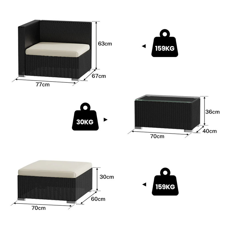 Rattan 2 Seater Garden Lounge Sets with Coffee Table