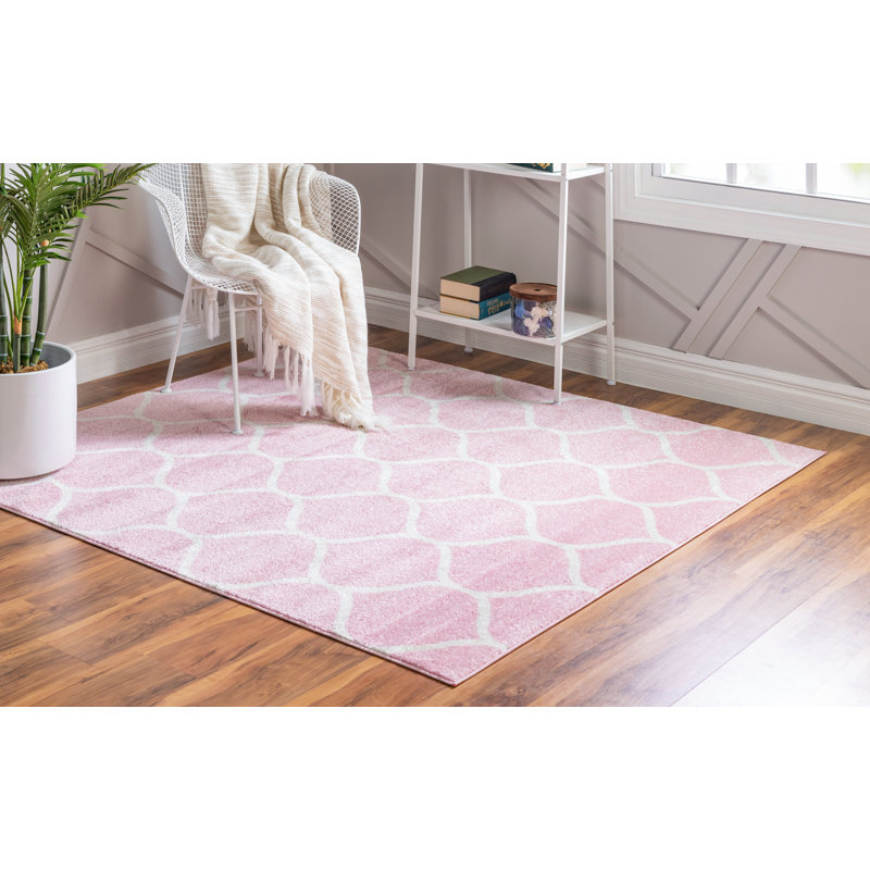 Tapis géométrique Llanet, Carré 6 pi 1 po, Rose
