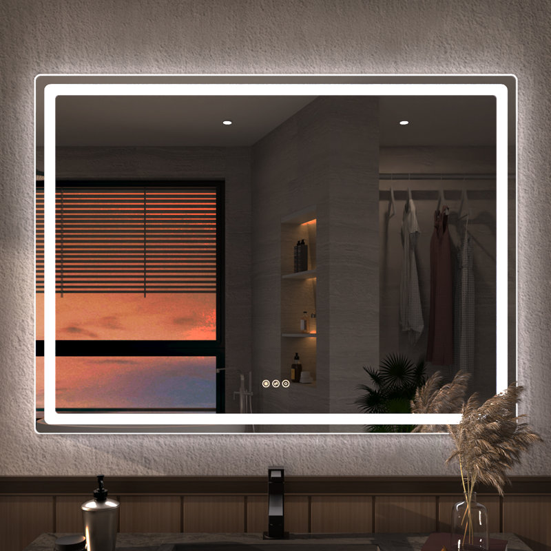 Niveous 48 in. W x 36 in. H Rectangular with Rounded Corners Frameless LED Wall Bathroom Vanity Mirror, Rectangle, 36" x 48"