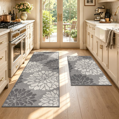 Tapis de cuisine texturé antidérapant pour plancher avec envers en caoutchouc, tapis de couloir floral lavable pour couloir