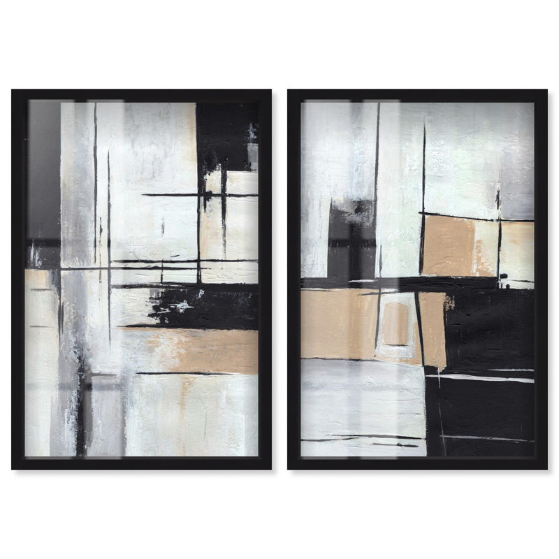 «Neutral Luxe Art», ensemble de 2 panneaux par Shadowbox , H 31 po x l 21 po, Noir