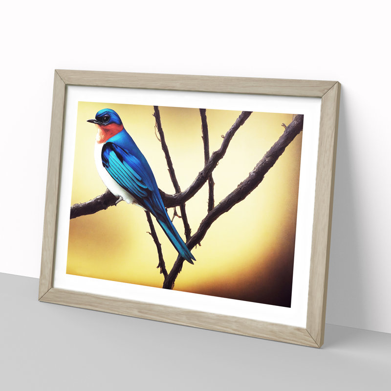 XH1022-7127X Precious Swallow Bird - Single Picture Frame Print, 25cm H x 34cm W x 2cm D, Oak Framed