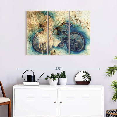 Vélo rétro sur toile abstraite, impression sur toile 3 pièces