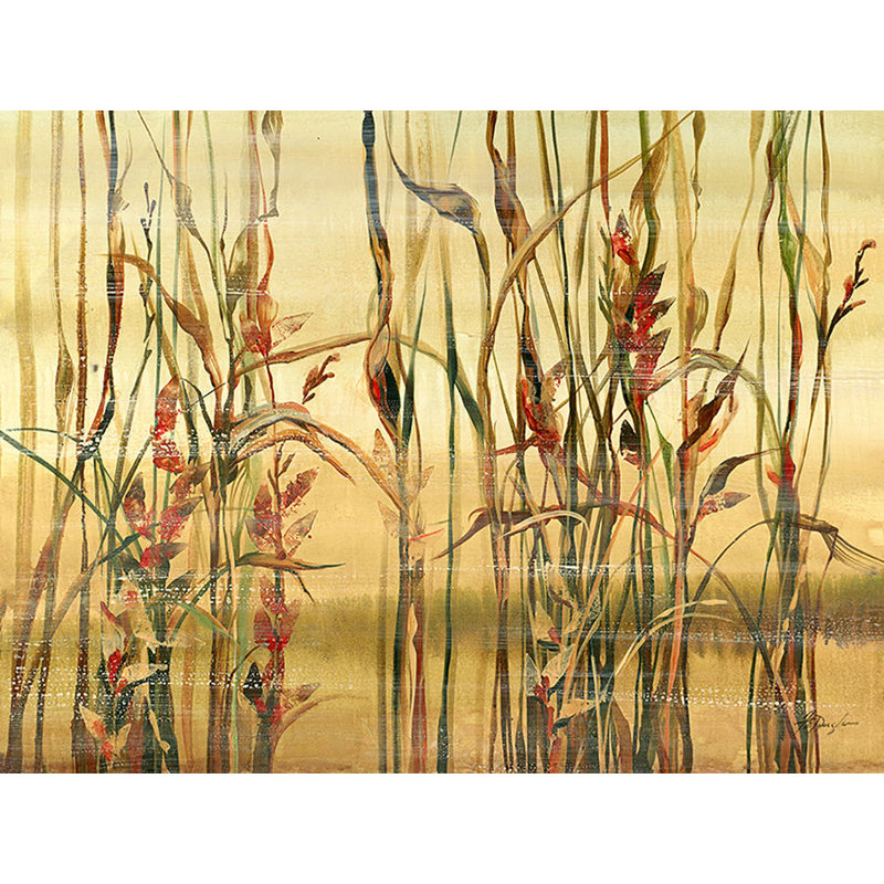 River Reeds II - Peinture, H 30 po x l 40 po x P 1,5 po, Gel coupé au couteau