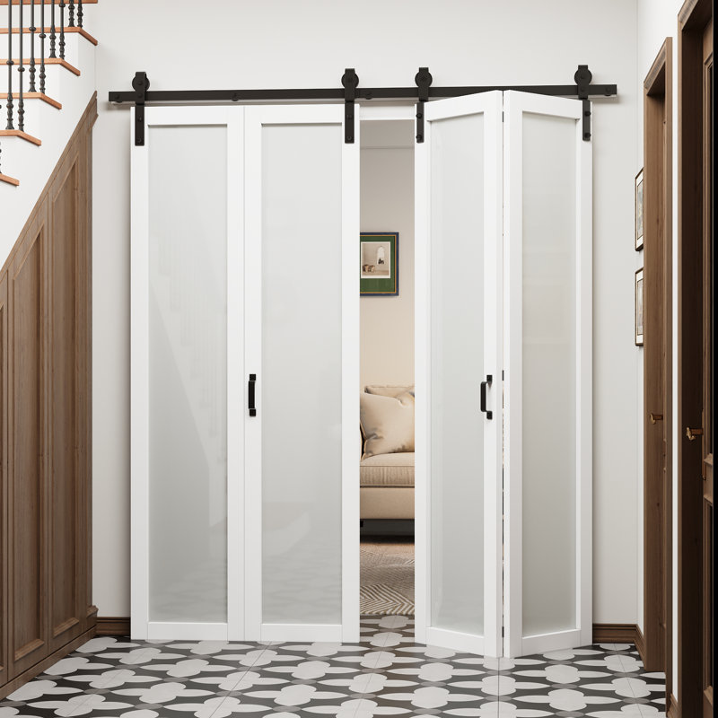 Portes de grange doubles coulissantes en verre à fixation supérieure, 80 po x 84 po