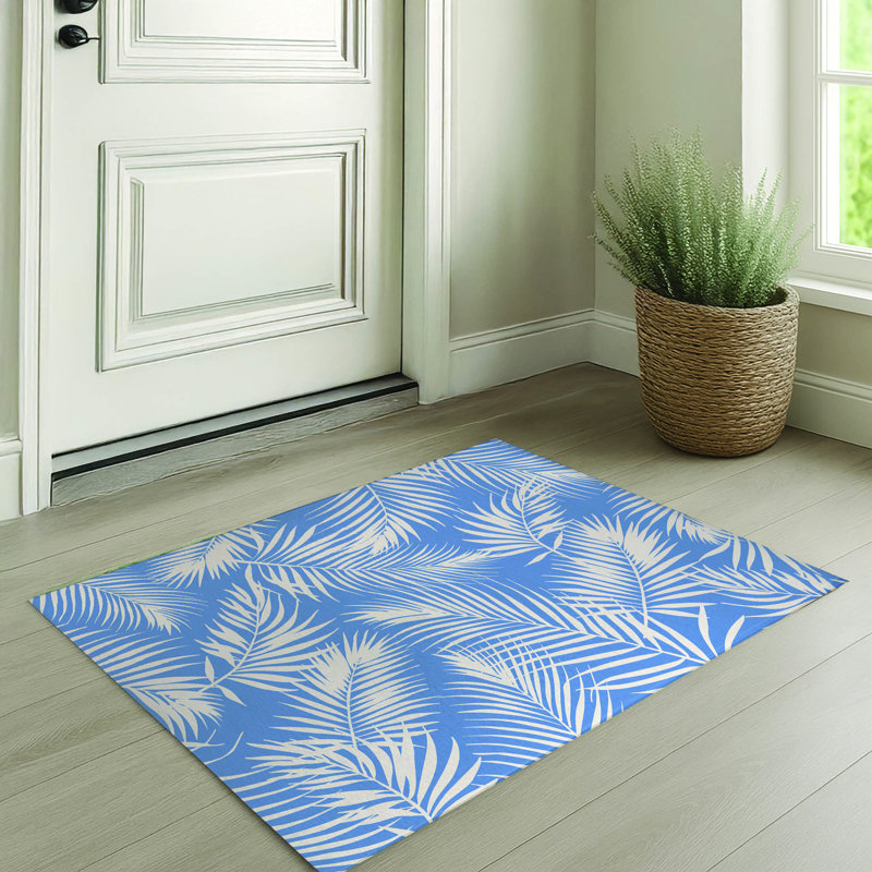 Paillasson Waving Palms, L 36 po x L 60 po, Bleu