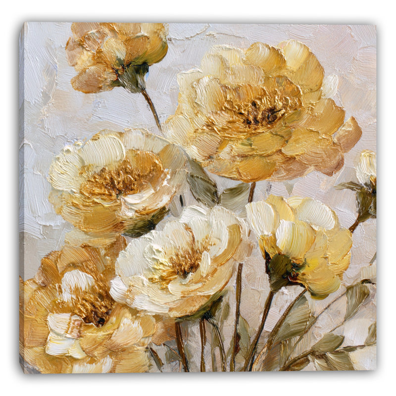 Art mural sur toile tendue Golden Peony, H 30 po x l 30 po