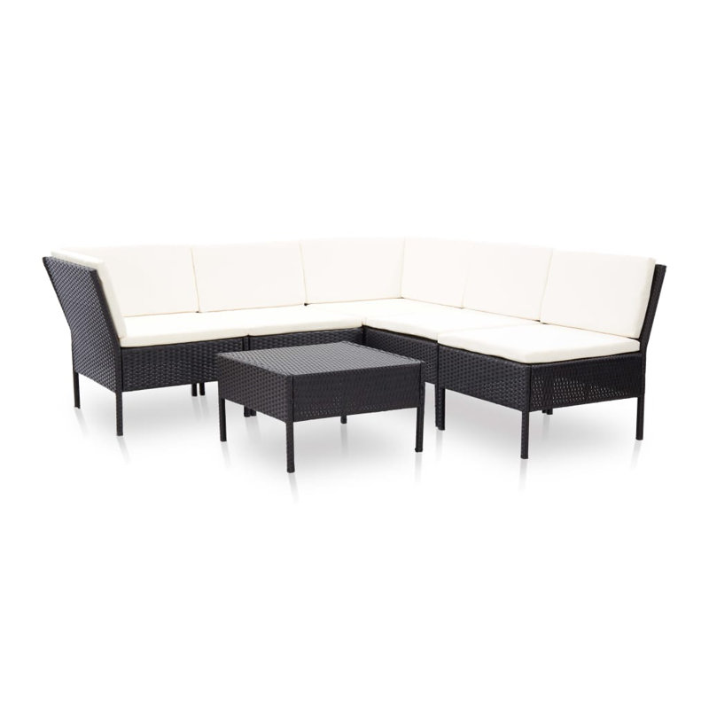 6 Piece Lounge Chair with Cushions, Black, White