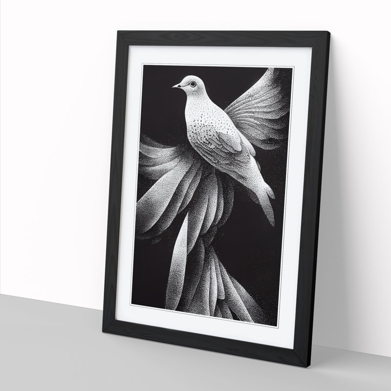 Liell Dove Bird Pointillism - Picture Frame Print, Black, 64cm H x 46cm W x 2cm D