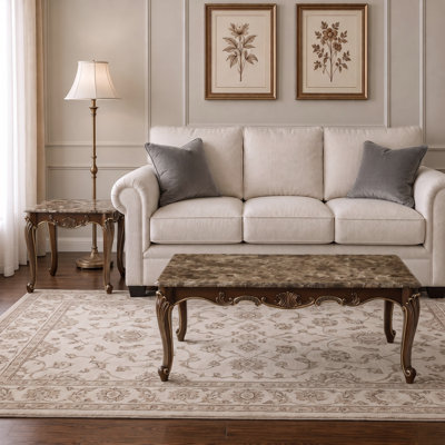 Ensemble de tables basses et tables de bout en treillis beige et noyer