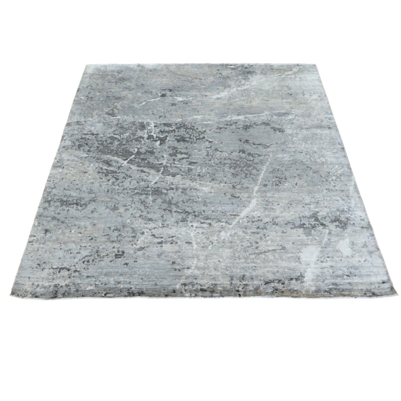 Tapis oriental moderne gris 10 x 10 carrés avec soie noué à la main 21960684AEB14F0C82A39BC48E1669C5