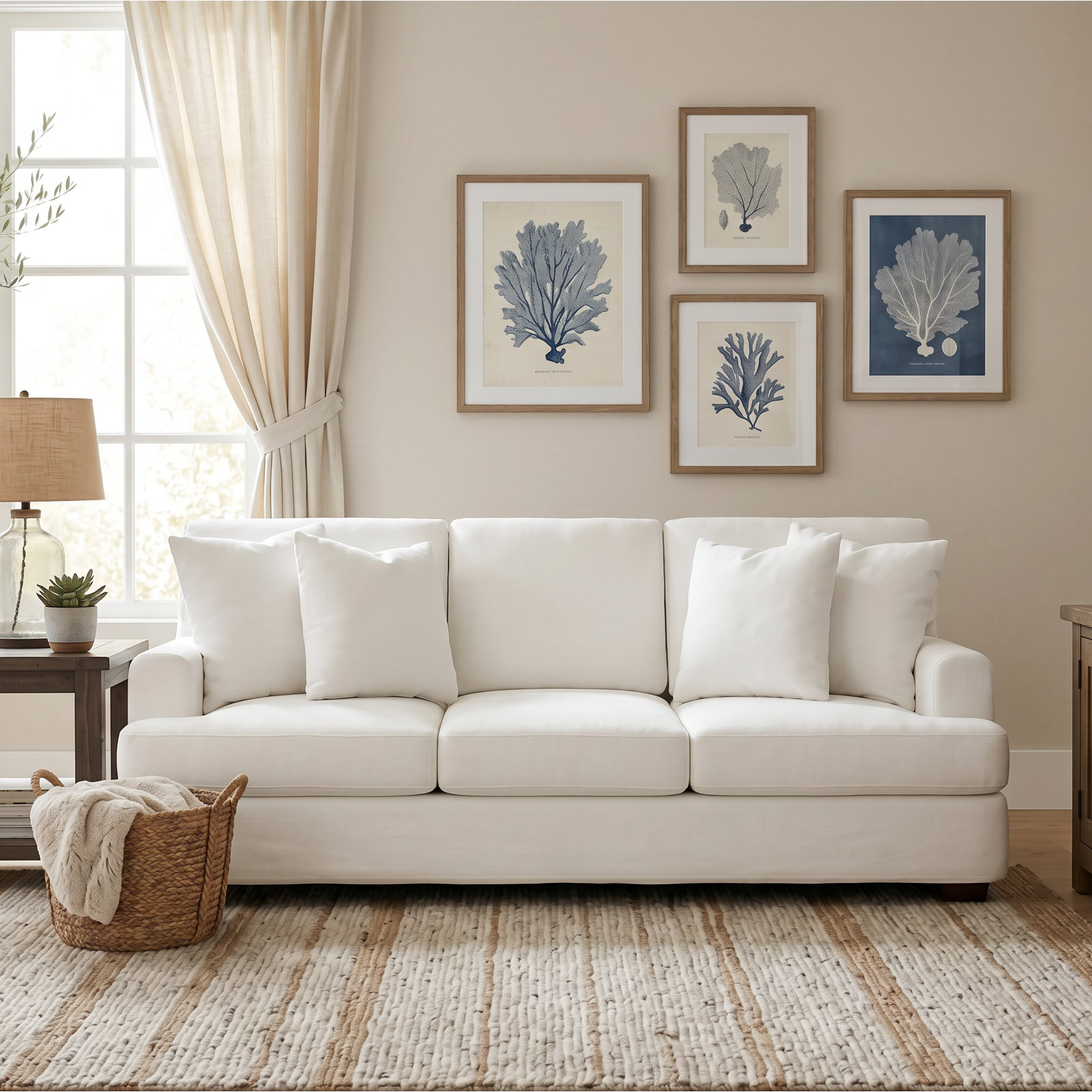 Emilio 90'' Upholstered Sofa, Bayou Off White Canvas