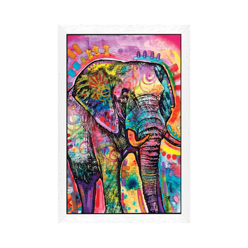 Elephant II by Dean Russo - Painting on Canvas, 101.6 cm H x 66.04 cm W, White Framed