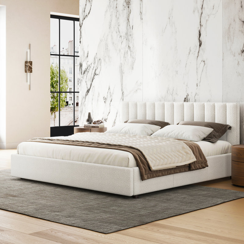 Lit plateforme tapissier Petillo Jaxon, Très grand, Blanc
