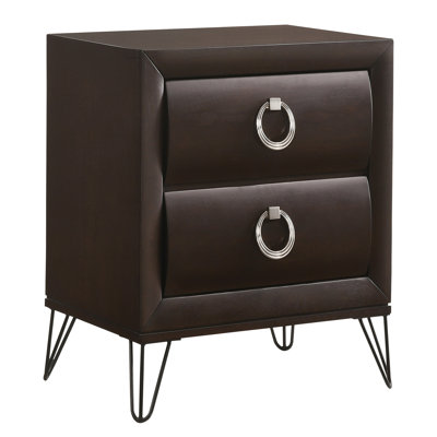 Dark Merlot 2-Drawer Nightstand With Hairpin Legs