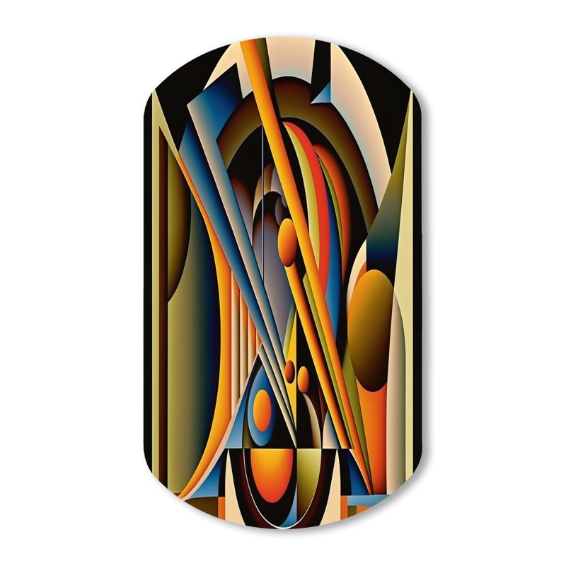 Circular Retro Dynamics I - Art géométrique asymétrique moderne en forme de cylindre, H 43 po x l 23 po