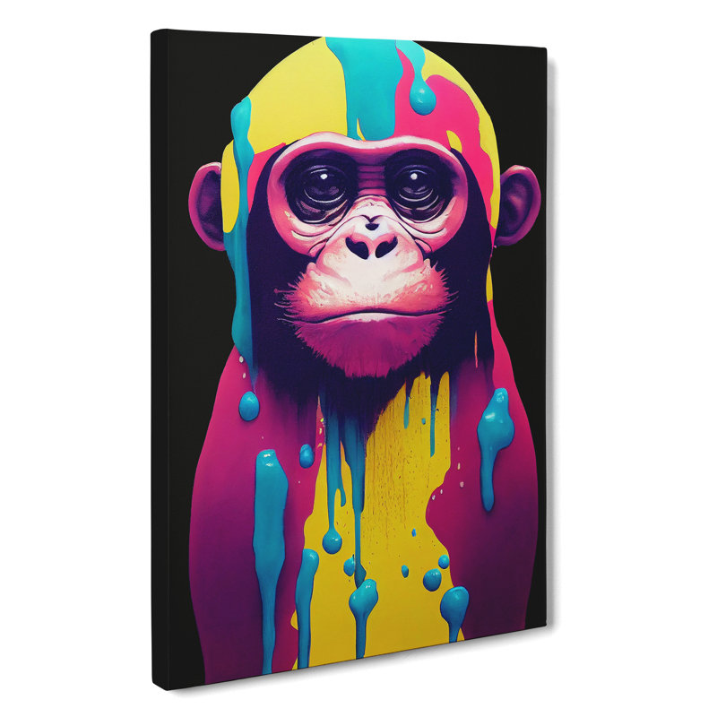 Paint Drip Monkey No.2 - Wall Art, 50cm H x 35cm W x 3cm D, Wrapped Canvas