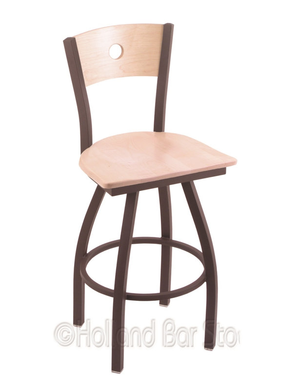 Tabouret pivotant Lareau, Nickel anodisé, Chêne Naturel, Tabouret de bar (siège d'une hauteur de 36 po)