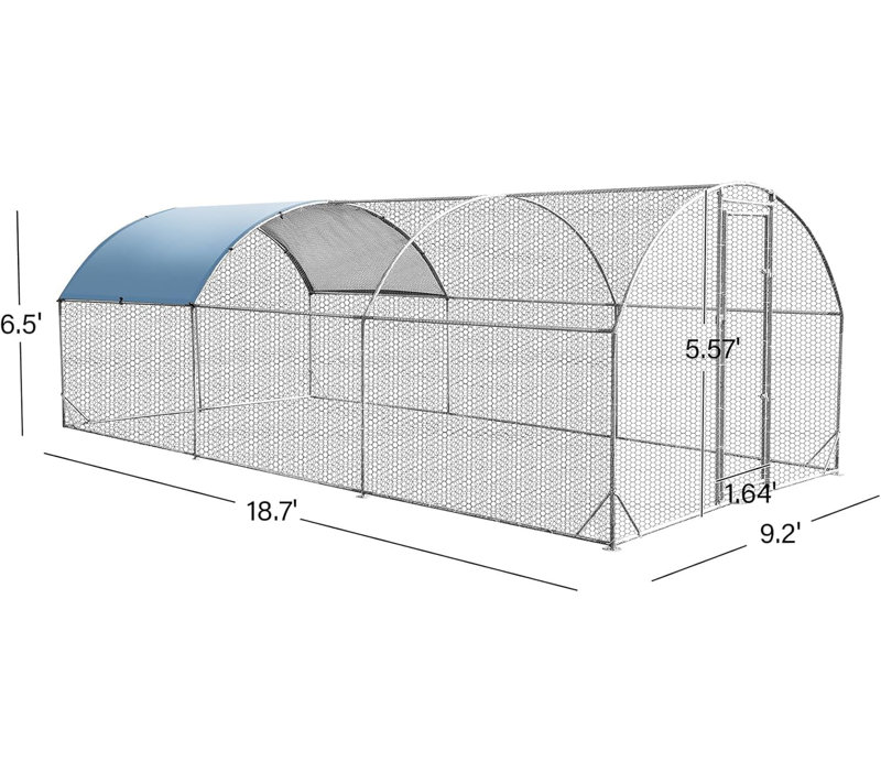 9.2'W x 18.7'L x 6.5'H Walk-in Poultry Cage Metal Chicken Coop