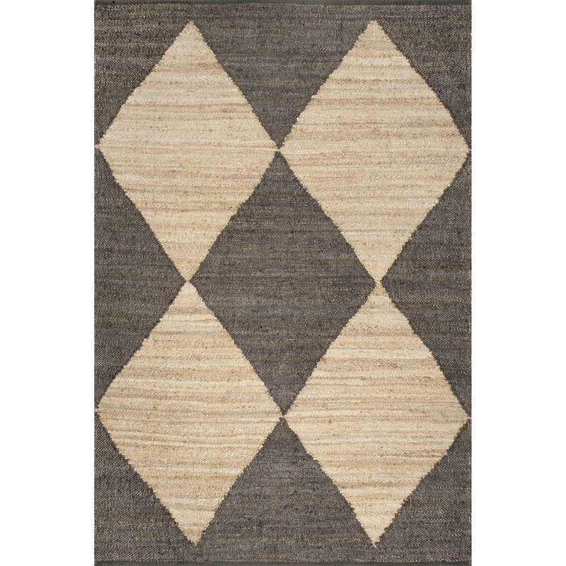 Lowman Geometric Hand Hooked Jute/Cotton Beige/Brown Area Rug, Rectangle 9'6" x 13'6"