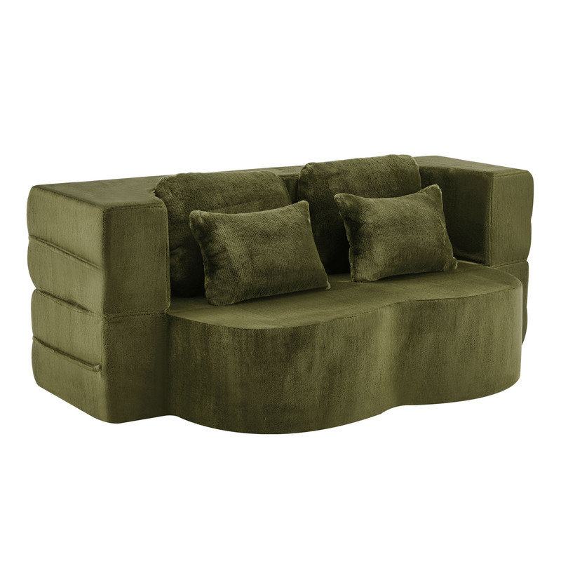 Canapé-lit en chenille Boneless, grand, futon pliable en mousse à haute densité, Vert
